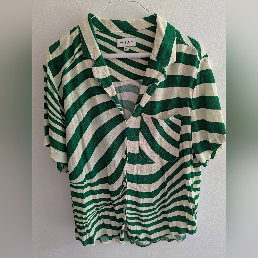 Wray Green and White Striped Women's Top